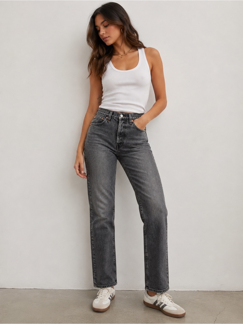Levi's High-Rise Straight Leg Jeans — Washed Black